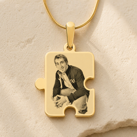 Large Puzzle Piece Photo Engraved Gold Plated Keepsake