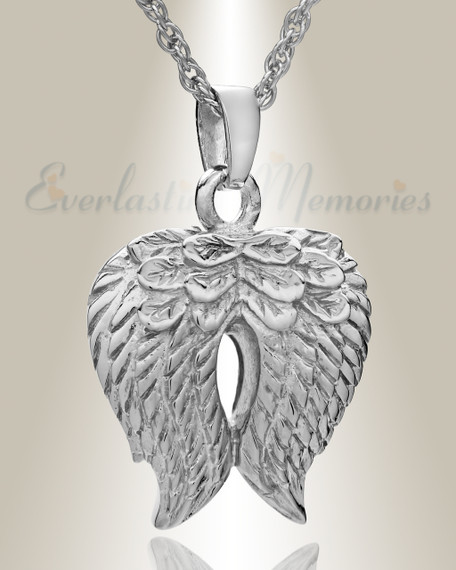 14k White Gold Feathered Heart Cremation Charm
