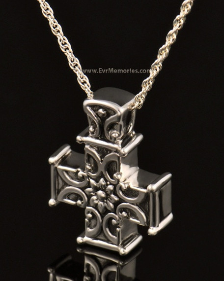 14K White Gold Companion Memory Cross Keepsake Pendant