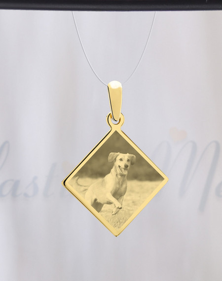 Diamond Photo Engraved Gold Plated over Stainless Pet Guardian