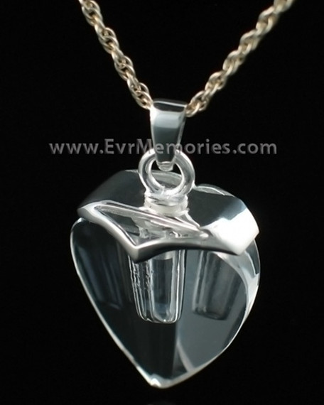 Sterling Silver and Crystal Heart Funeral Jewelry