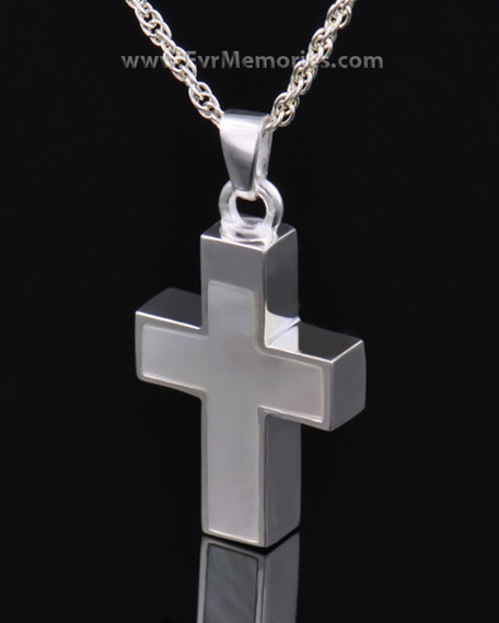 Sterling Silver Pearly Cross Cremation Urn Keepsake