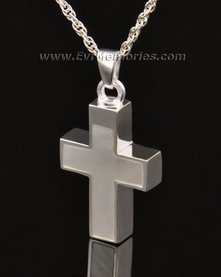 14K White Gold Pearly Cross Urn Necklace
