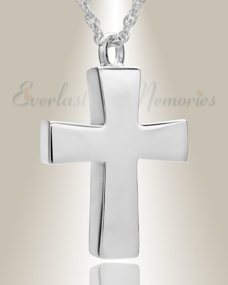 14K White Gold Parchment Cross Memorial Pendant