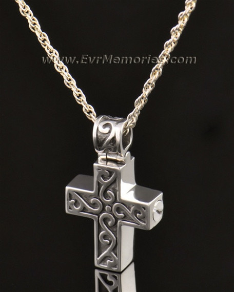 14k White Gold Carved Cross Jewelry Pendant-evr6303wg