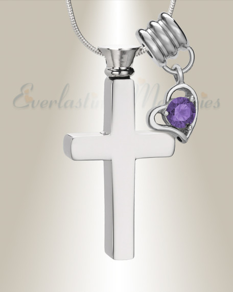 February Remembrance Cross Locket Necklace