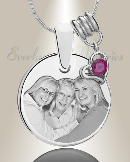 Round July Photo Engraved Stainless Keepsake