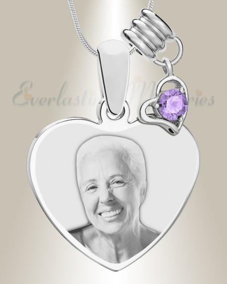 June Heart Photo Engraved Stainless Keepsake