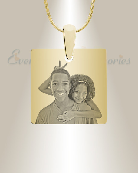 Gold Plated over Stainless Steel Squared Photo Engraved Pendant