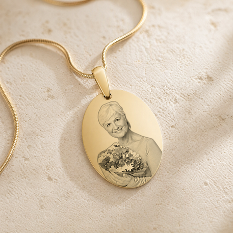 Gold Plated over Stainless Steel Circular Portrait Photo Pendant