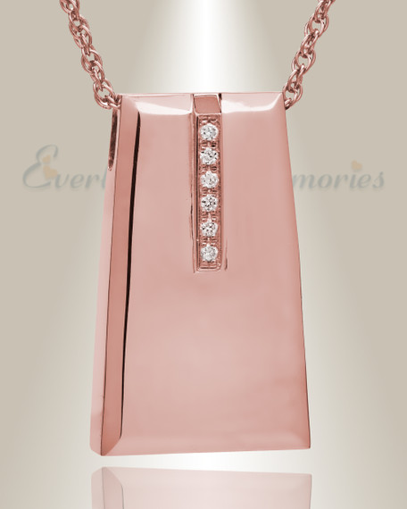 14K Rose Gold Eternity Sliding Rectangle Memorial Locket with Stones