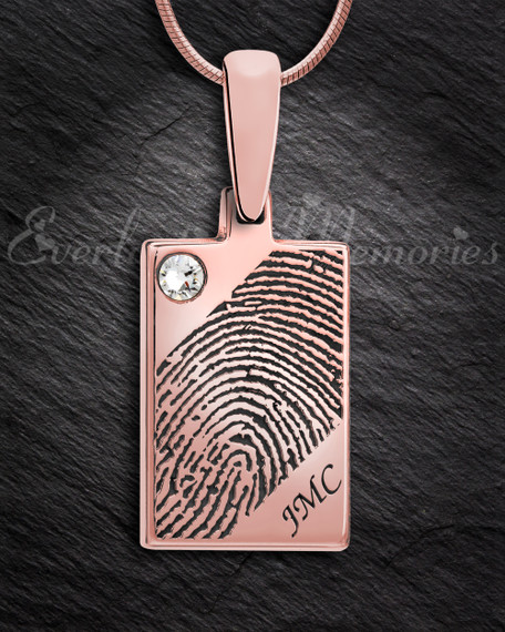Rose Gold Plated Birthstone Rectangle Fingerprint Necklace