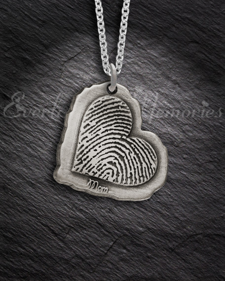 Sterling Silver Antique Heart Fingerprint Necklace