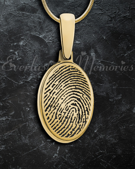 Solid 14k Gold Oval Fingerprint Necklace
