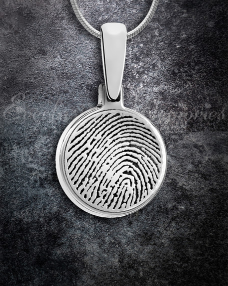 Solid 14k White Gold Round Fingerprint Necklace