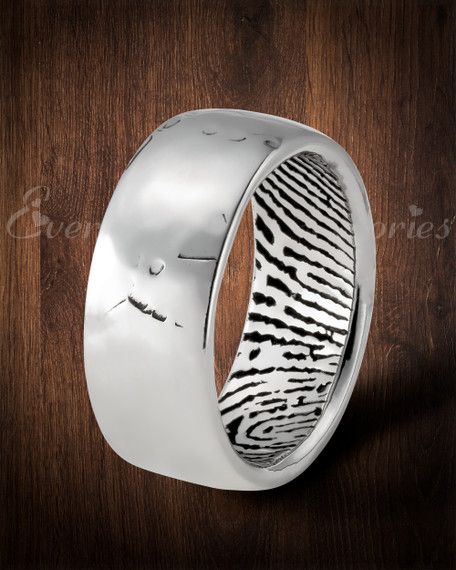 Men's Decorative Solid 14k White Gold Fingerprint Ring