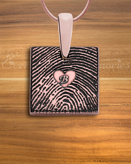 Rose Gold Plated Sterling Silver Initial Square Fingerprint Necklace