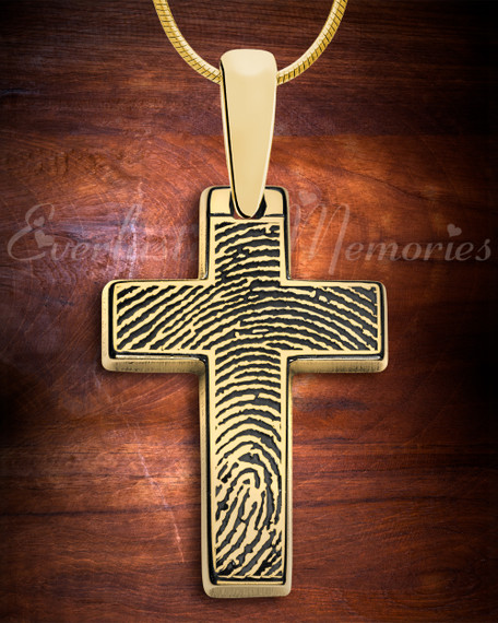 Solid 14k Gold Simply Cross Fingerprint Necklace