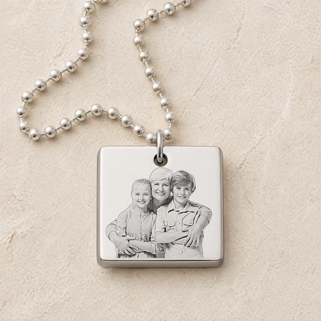 Silver Thick Squared Photo Engraved Pendant