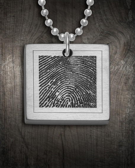 Thick Stainless Steel Brushed Square Fingerprint Necklace