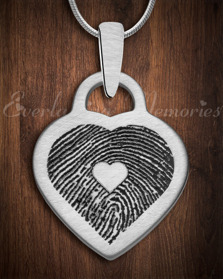 Stainless Small Brushed Heart Fingerprint Necklace