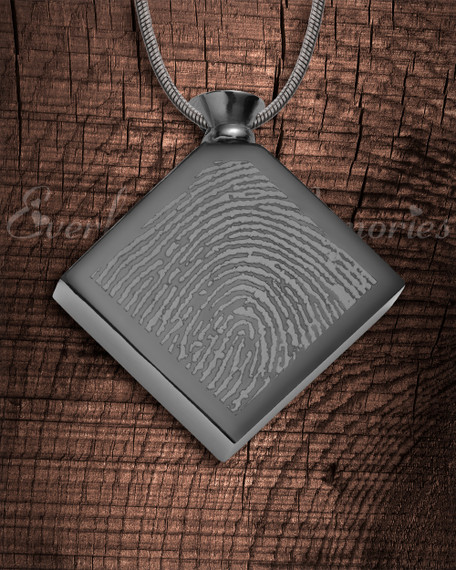 Black Plated over Stainless Quaint Diamond Fingerprint Necklace