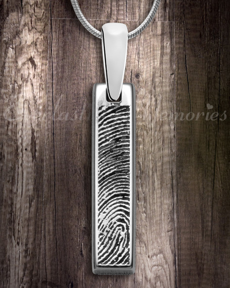 Sterling Fingerprint Tiny Bar Necklace with Signature on Back