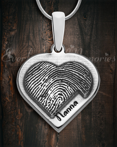 Raised Sterling Heart Fingerprint Necklace
