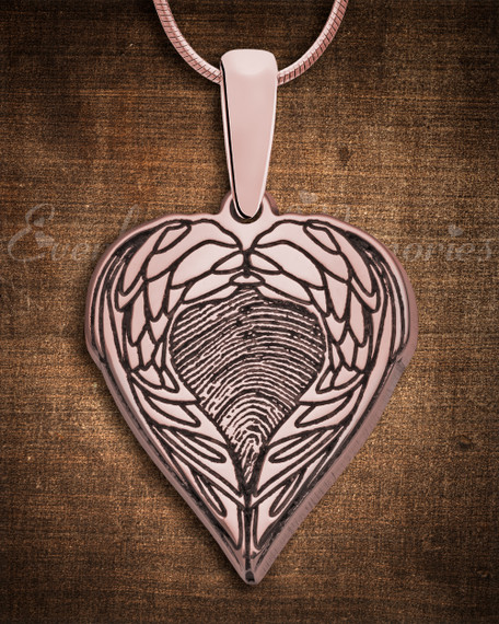 Rose Gold Plated Angel Wings Sterling Fingerprint Necklace