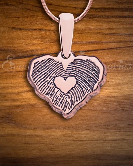 Rose Gold Plated Petite Cut Sterling Heart Fingerprint Necklace with Signature on Back
