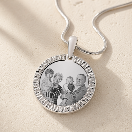 Stainless Steel Textured Round Photo Pendant