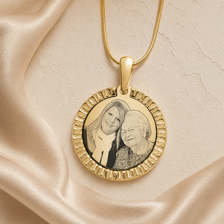 Gold Plated over Stainless Steel Textured Round Photo Pendant