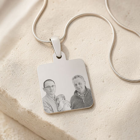 Stainless Steel Square Block Photo Pendant