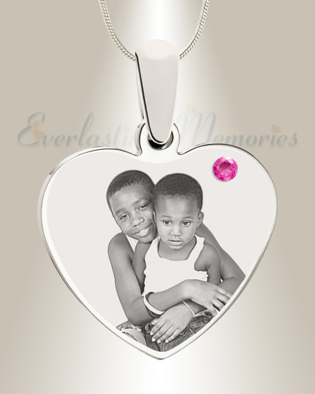 October Birthstone Heart Photo Engraved Stainless Keepsake