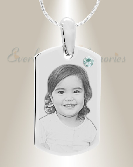 Birthstone Small Dog Tag April Stainless Steel Photo Pendant