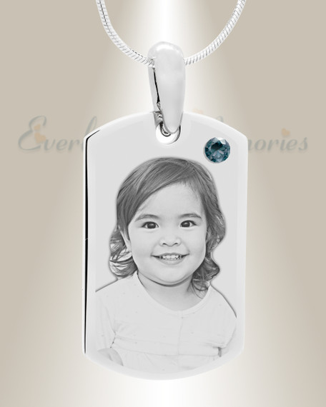 Birthstone Small Dog Tag December Stainless Steel Photo Pendant