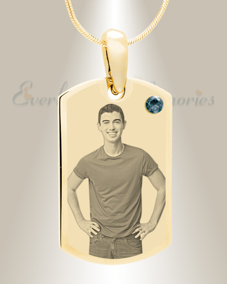 Birthstone Small Dog Tag December Gold Plated over Stainless Steel Photo Pendant