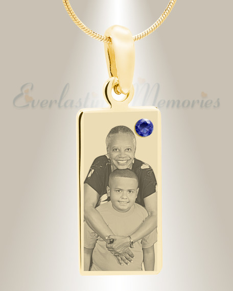 September Birthstone Gold Plated over Stainless Steel Tower Photo Pendant