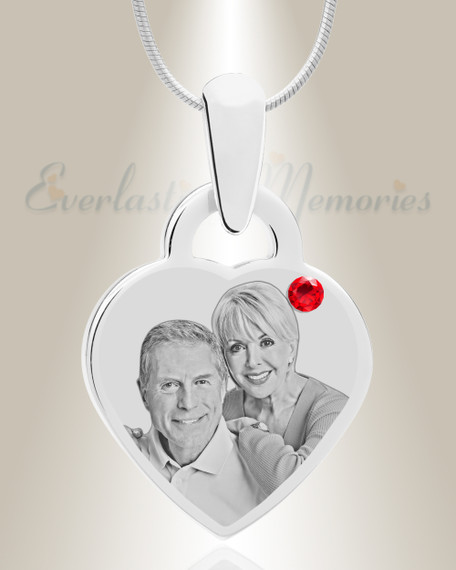 Birthstone Small Heart July Picture Engraved Stainless Keepsake