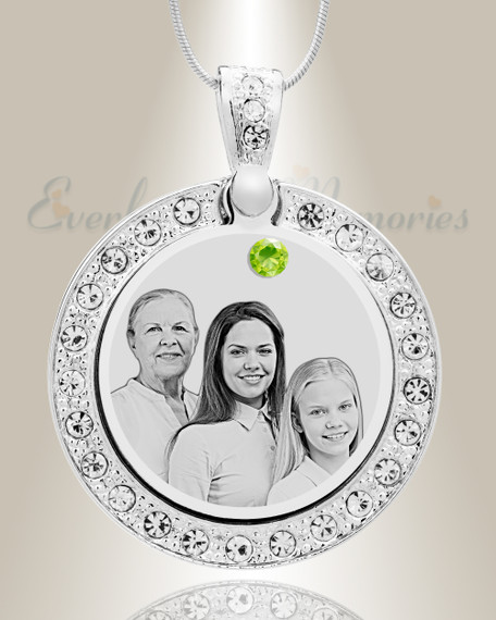 Birthstone Gem Circle August Photo Engraved Stainless Keepsake