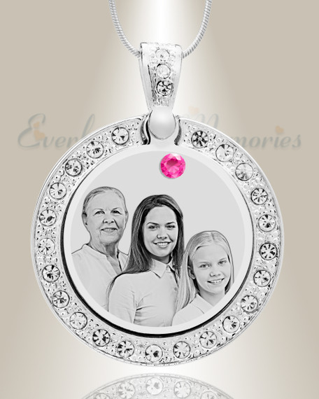 Birthstone Gem Circle October Photo Engraved Stainless Keepsake