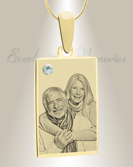 Birthstone Rectangle April Photo Engraved Gold Plated over Stainless Keepsake