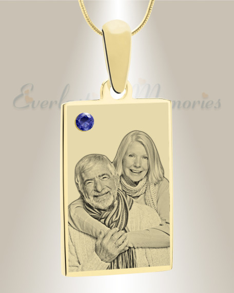 September Birthstone Rectangle Photo Engraved Gold Plated over Stainless Keepsake