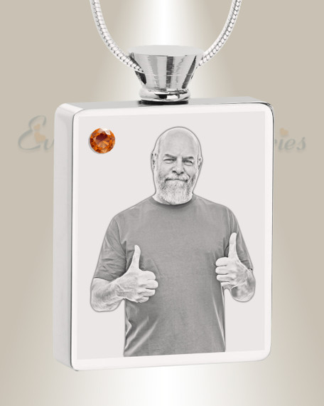 November Birthstone Rectangle Stainless Steel Photo Engraved Ash Pendant