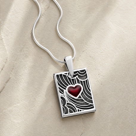 Solid 14K White Gold Crimson Heart Rectangular Ash Resin Jewelry