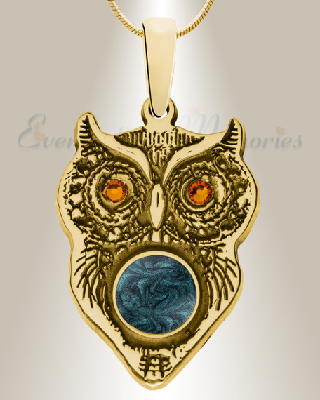 Gold Plated Wise Owl Birthstone Ash Resin Jewelry