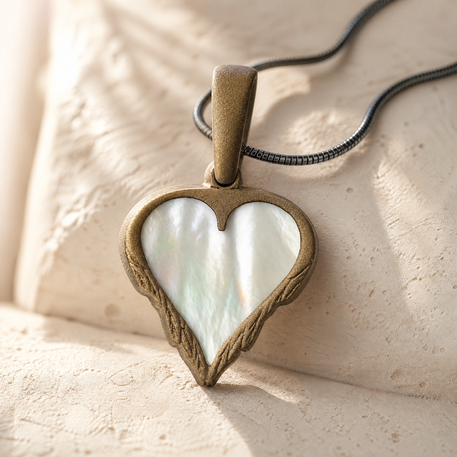 Feathered Heart Bronze Finish with Cream Ash Resin Jewelry