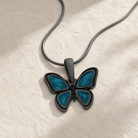 Lovable Butterfly Black Finish with Aqua Resin Ash Resin Jewelry