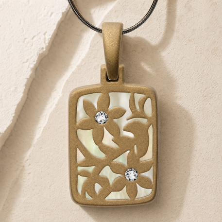 Flowered Rectangle Bronze Finish with Cream Ash Resin Jewelry