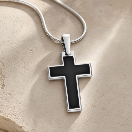 Solid 14K White Gold Cultured Cross Ash Resin Jewelry